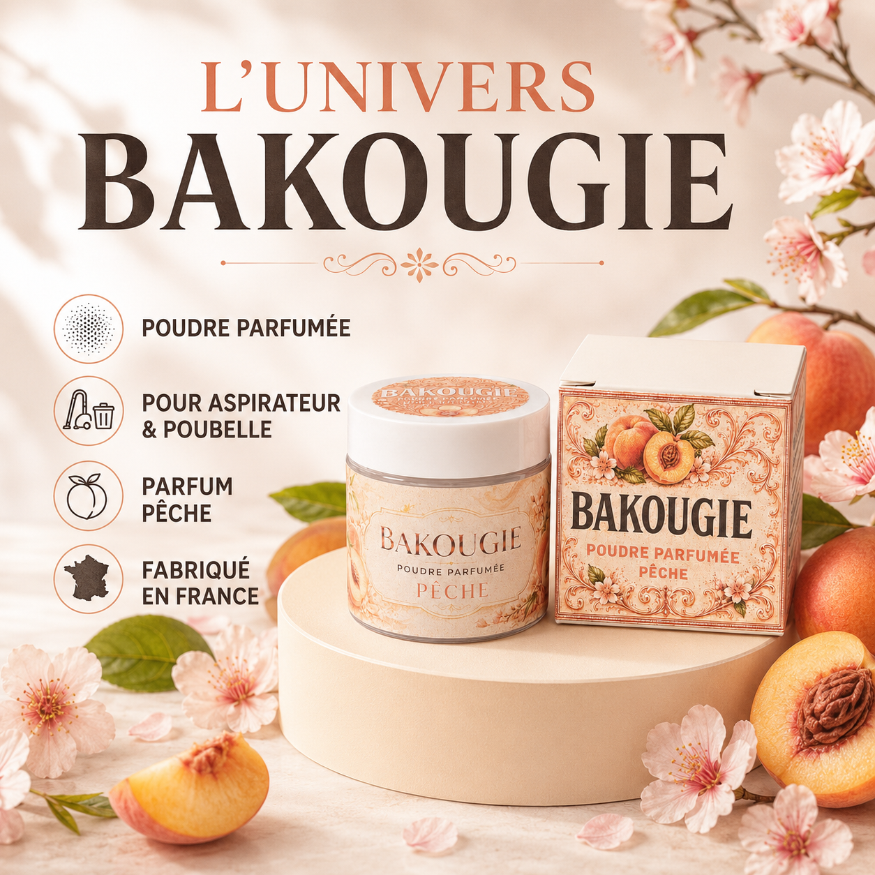 Poudre parfumée aspirateur et poubelle | Pêche