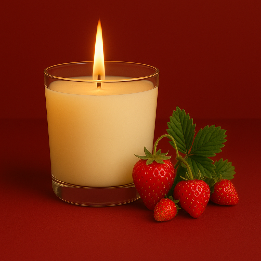 Bougie parfumée fraise des bois artisanale, cire végétale et parfum Français