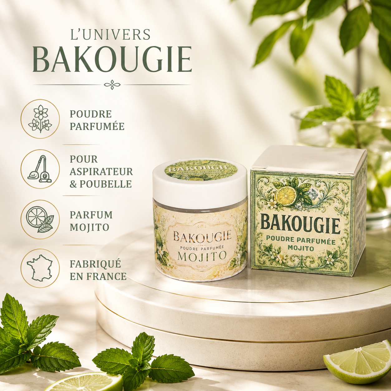 Poudre parfumée aspirateur et poubelle | Mojito