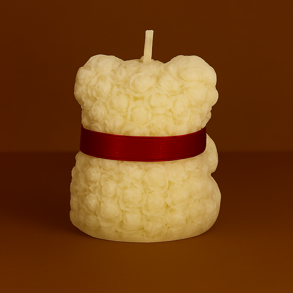 Bougie parfumée vanille en forme d’ourson, fabriquée à la main avec de la cire végétale et un parfum Français. Bougie création Bakougie
