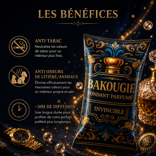 Fondant parfumé Invincible anti odeur Bakougie, cire parfumée artisanale masculine pour intérieur élégant et raffiné