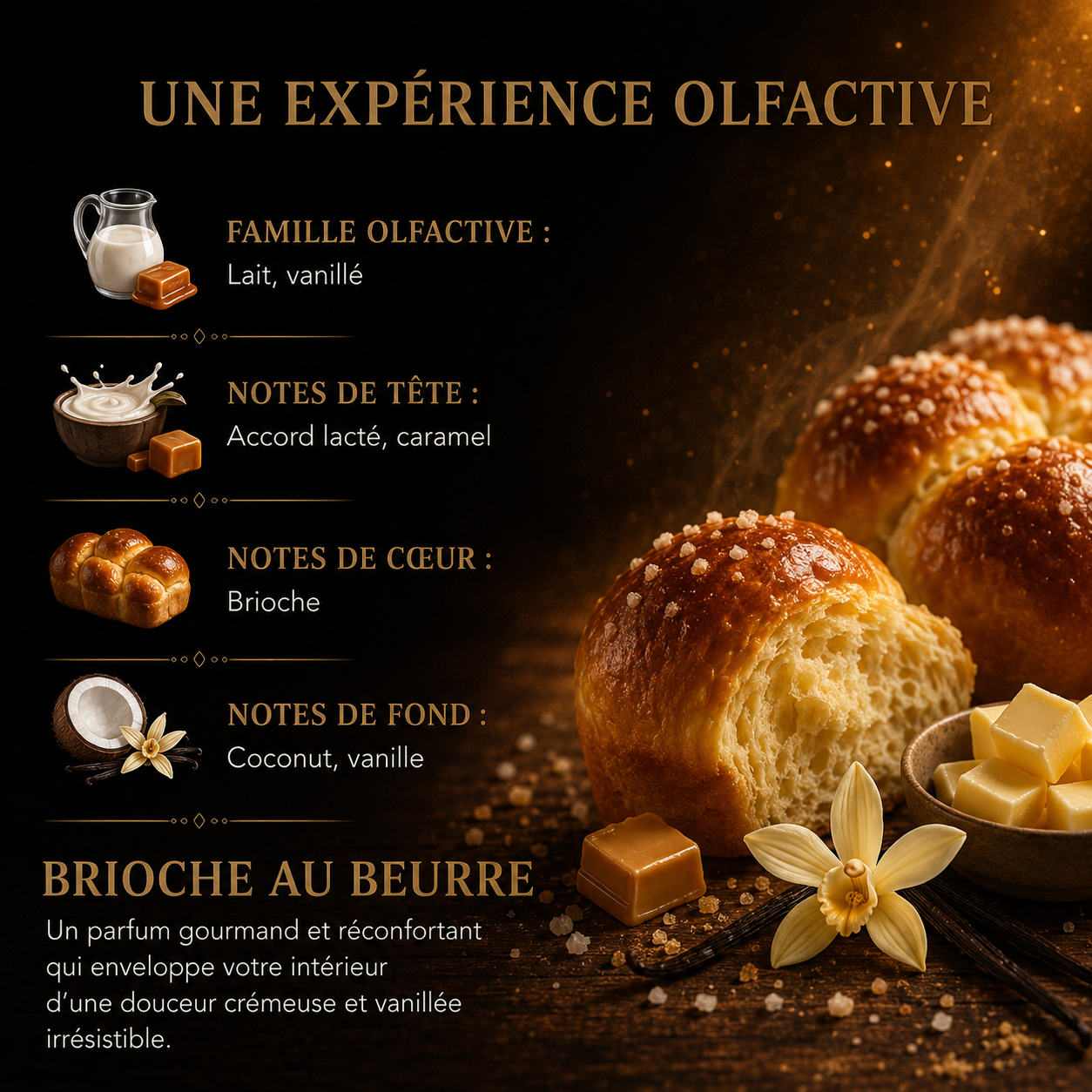 Fondant parfumé gourmand brioche au beurre senteur lactée vanillée cire parfumée artisanale française