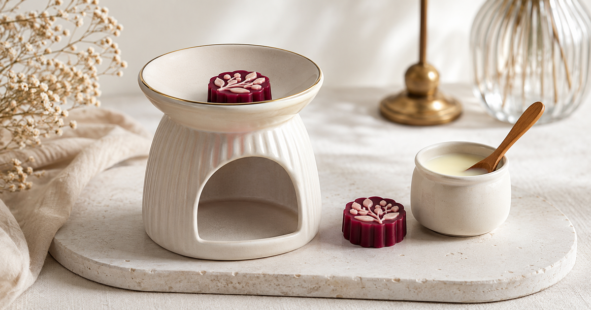 Fondant parfumé Bakougie placé dans la coupelle froide d’un brûle-parfum