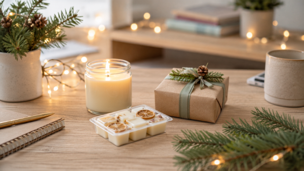 Fondants parfumés et bougie dans une ambiance chaleureuse et festive