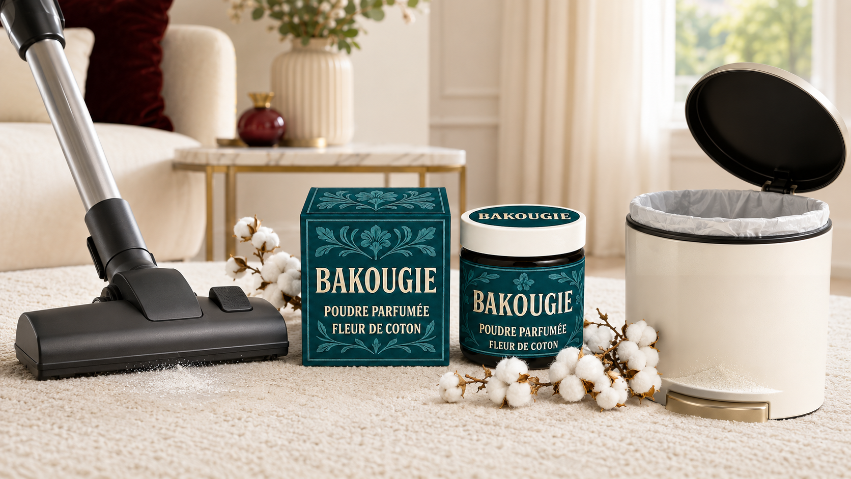 Pot de poudre parfumée Bakougie pour aspirateur et poubelle
