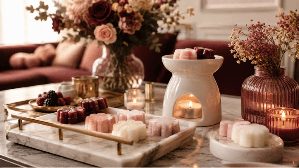 Plusieurs fondants parfumés associés autour d’un brûle-parfum