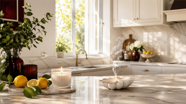 Cuisine lumineuse parfumée aux agrumes après aération