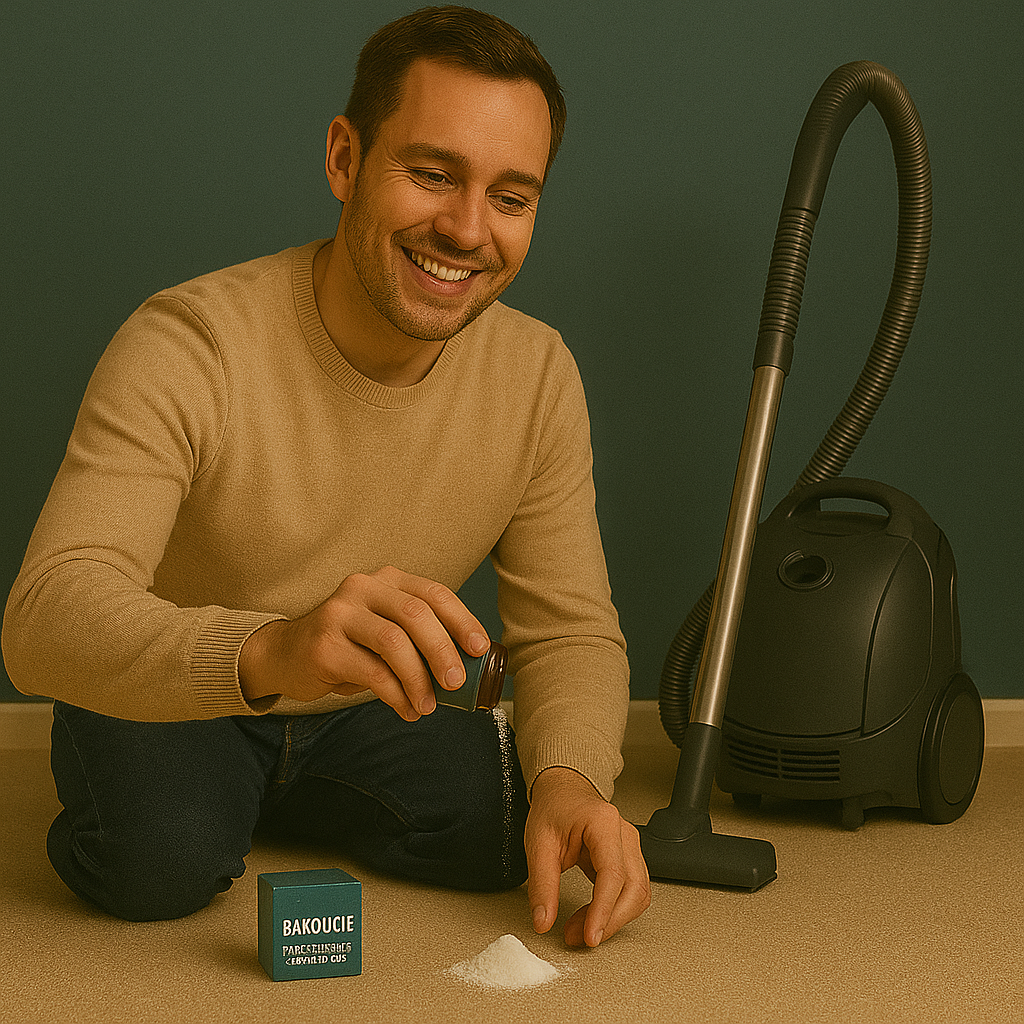 Poudre parfumée pour les aspirateurs et poubelles, fabriquée à la main avec du bicarbonate de soude et des parfums français.