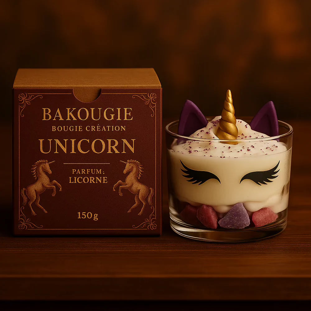 Bougie parfumée licorne, cire végétale et parfum Français. Bougie parfumée fabriquée à la main