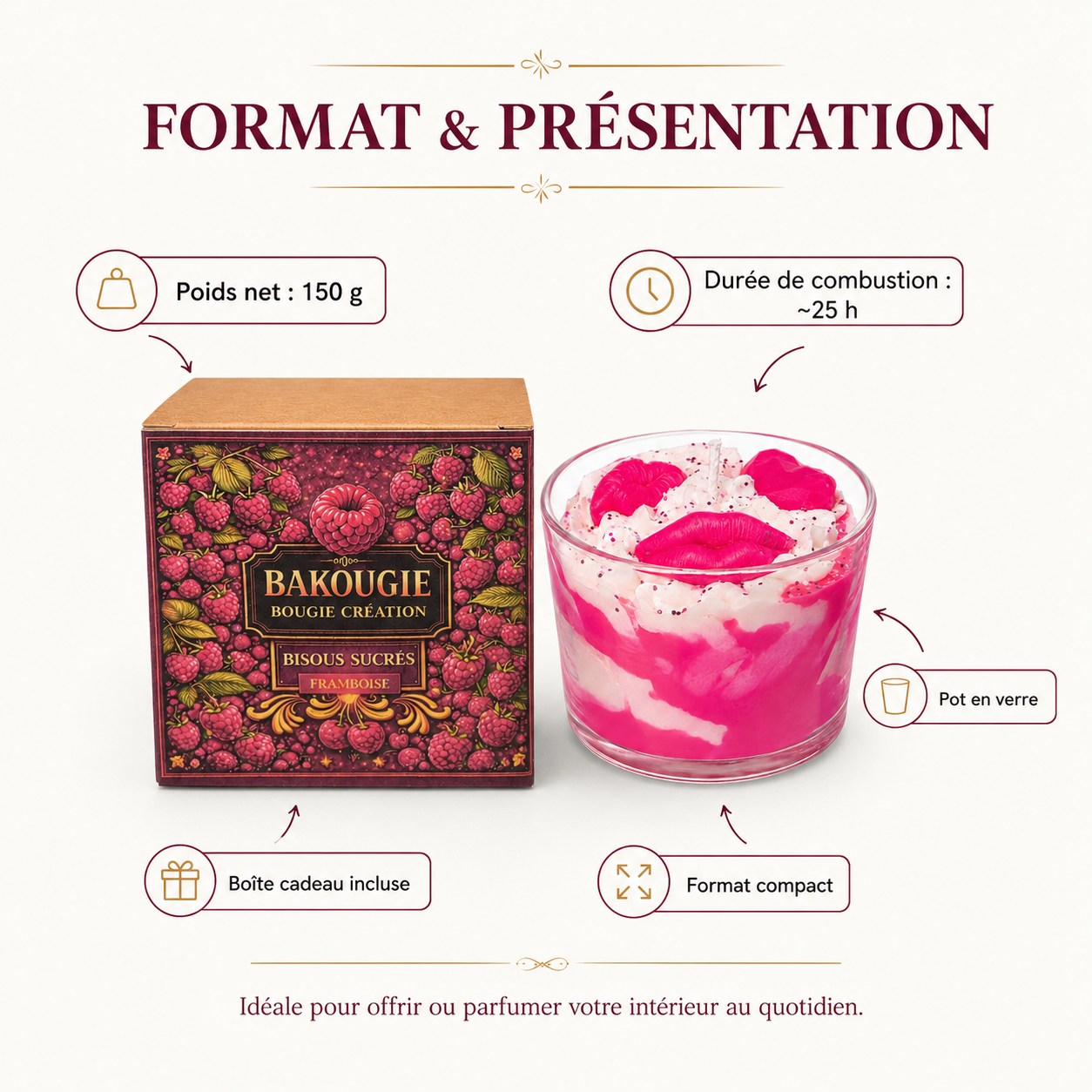 Bougie parfumée Framboise | Bisous sucrés
