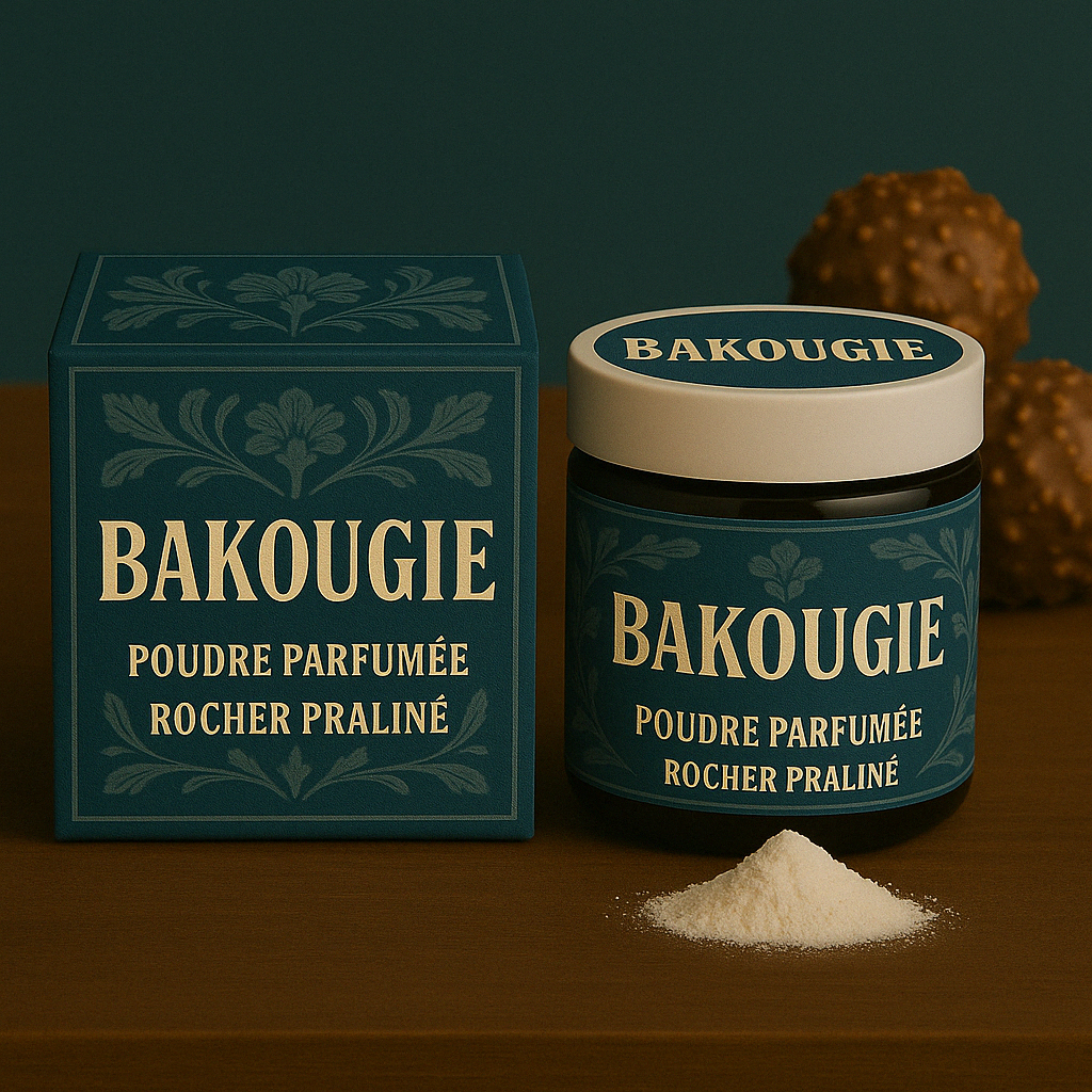 Poudre parfumée rocher praliné pour les aspirateurs et poubelles, bicarbonate de soude et fragrance de Grasse.