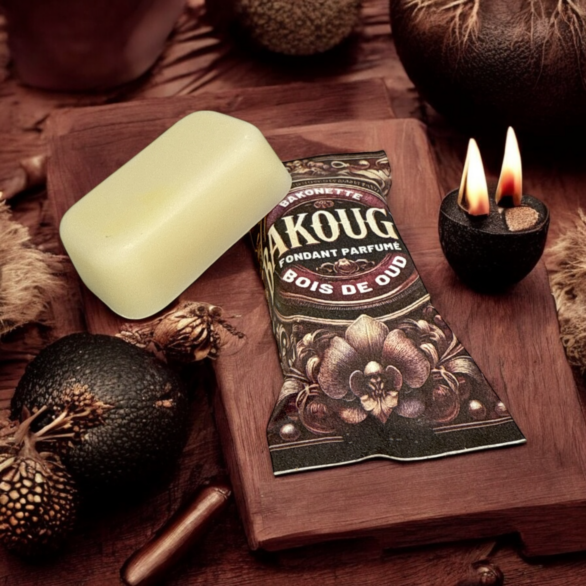 Fondant de cire parfumée bois de oud, cire végétale et parfum français. Fabriqué à la main.