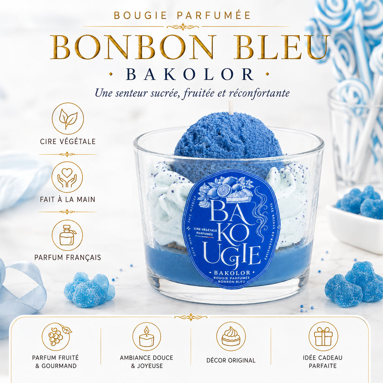 Bougie parfumée Bonbon bleu | Bakolor