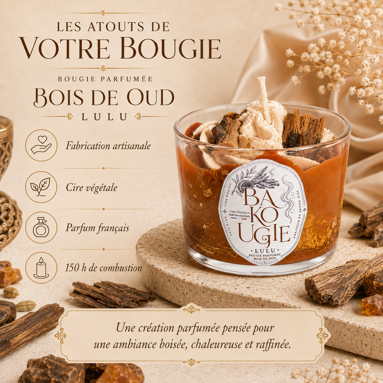 Bougie parfumée bois de oud | Lulu