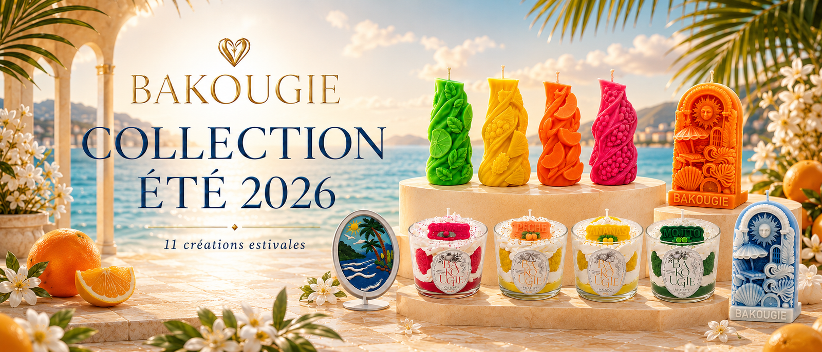 Collection de bougies parfumées d'été 2026 Bakougie aux senteurs estivales