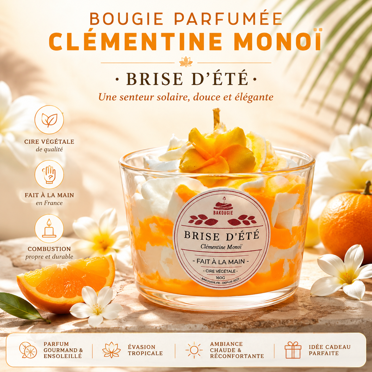 Bougie parfumée clémentine monoï | Brise d'été