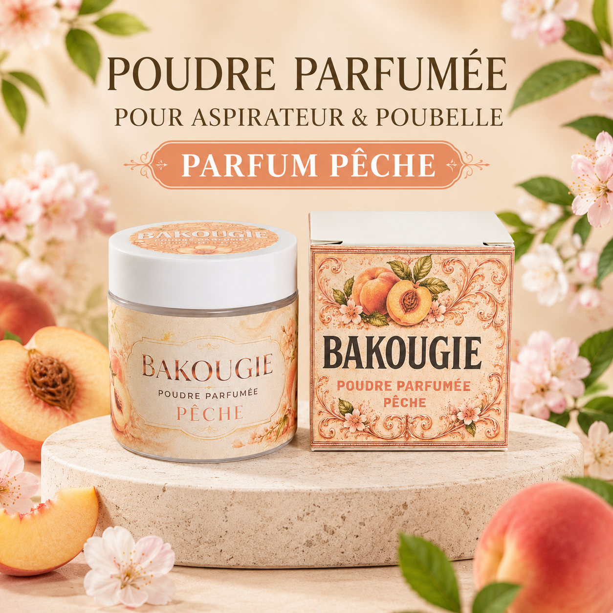 Poudre parfumée aspirateur et poubelle | Pêche