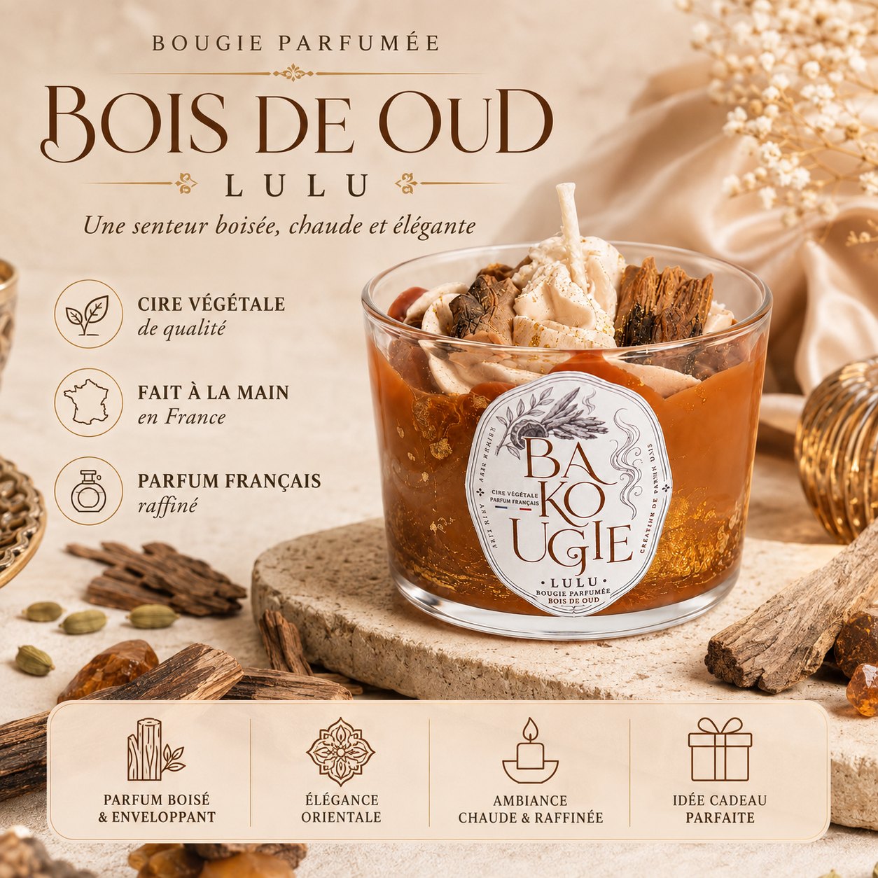 Bougie parfumée bois de oud | Lulu