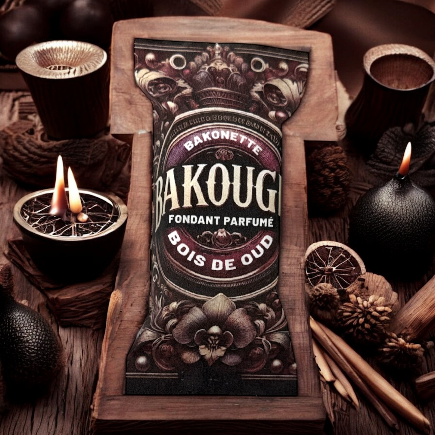 Fondant de cire parfumée bois de oud, cire végétale et parfum français. Fabriqué à la main.