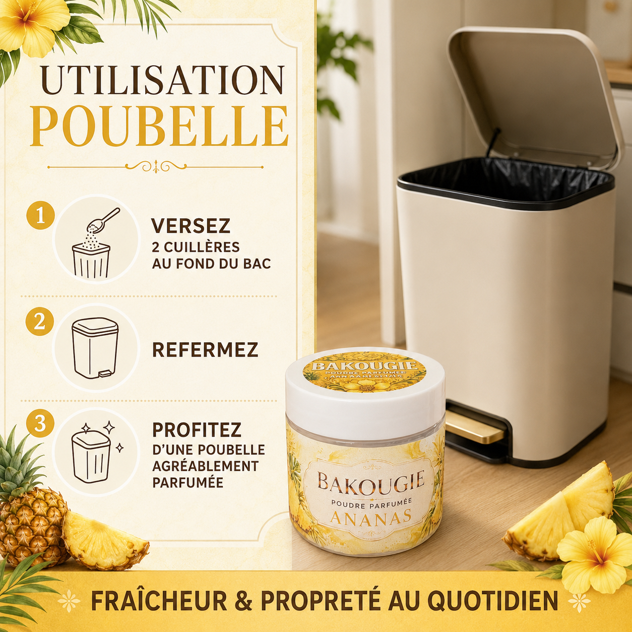 Poudre parfumée aspirateur et poubelle | Ananas