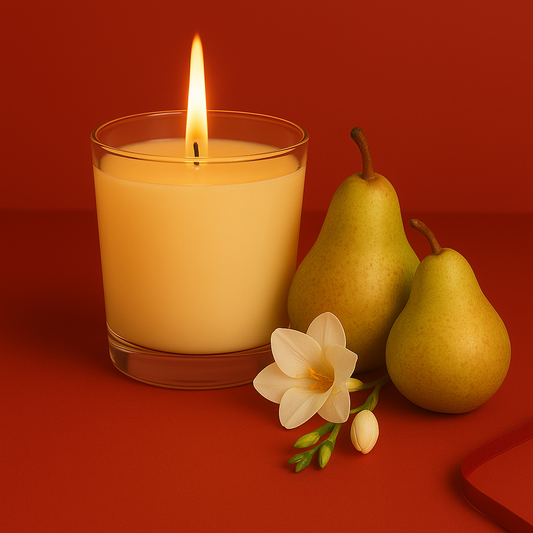 Bougie parfumée poire freesia artisanale, cire végétale et parfum Français