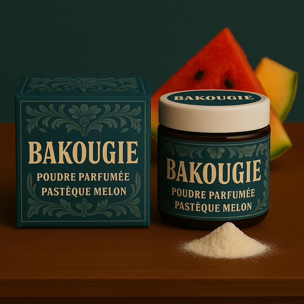 Poudre parfumée pastèque melon pour les aspirateurs et poubelles, bicarbonate de soude et fragrance de Grasse.