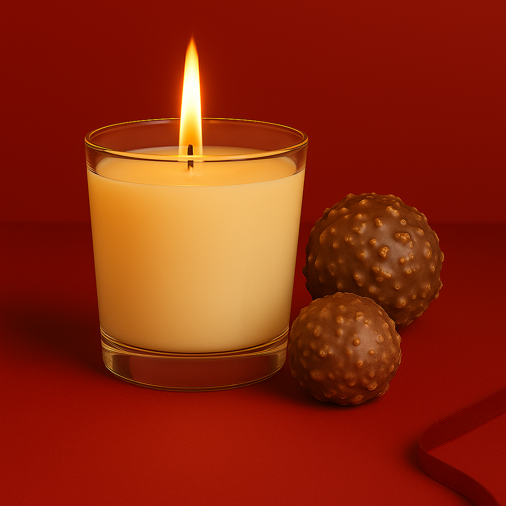 Bougie parfumée rocher praliné artisanale, cire végétale et parfum Français