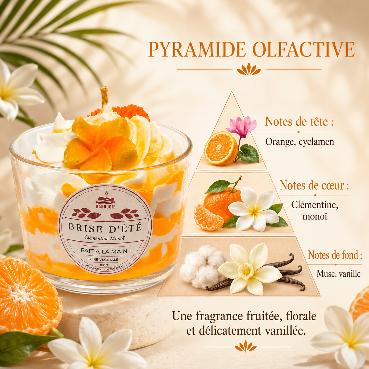 Bougie parfumée clémentine monoï | Brise d'été