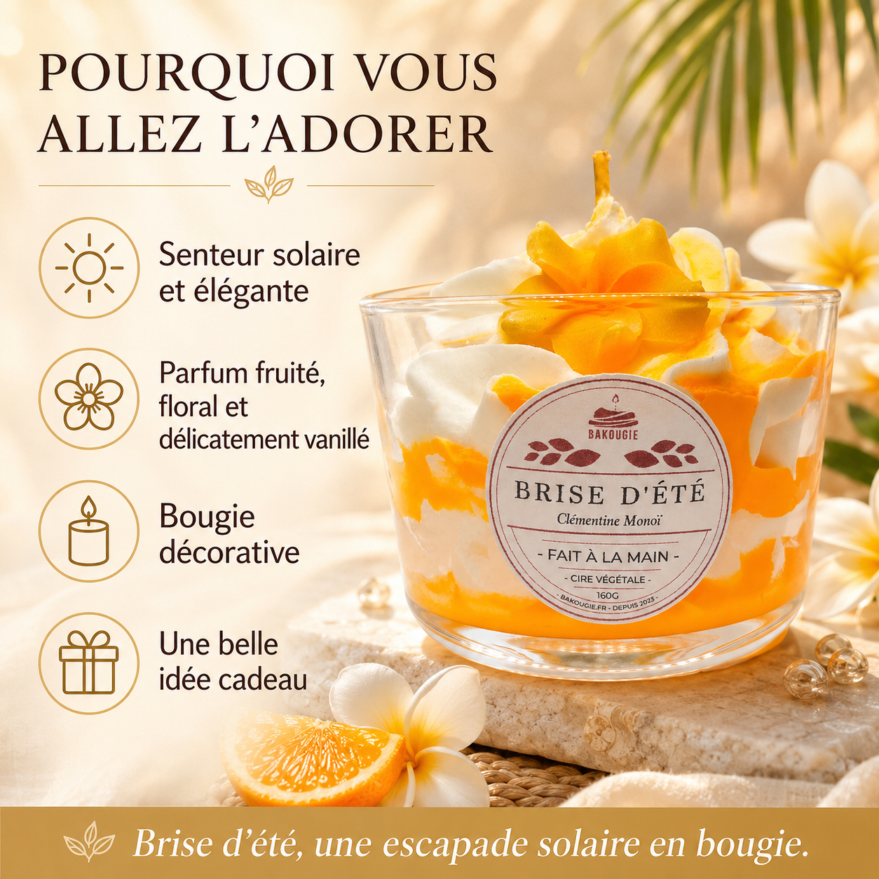 Bougie parfumée clémentine monoï | Brise d'été