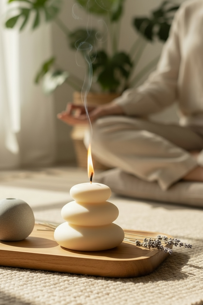 Bougie parfumée fleur de coton | Pile de galets