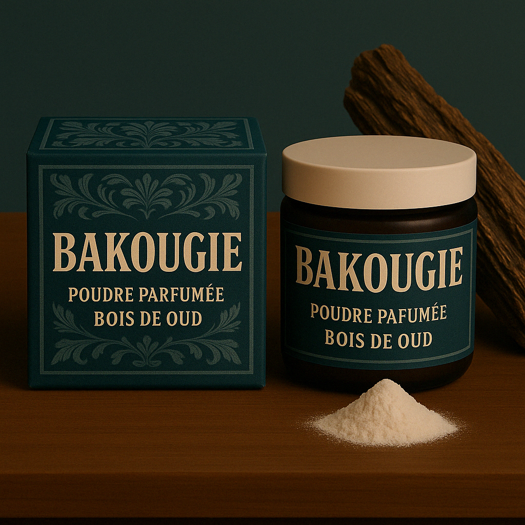 Poudre parfumée bois de oud pour les aspirateurs et poubelles, bicarbonate de soude et fragrance de Grasse.