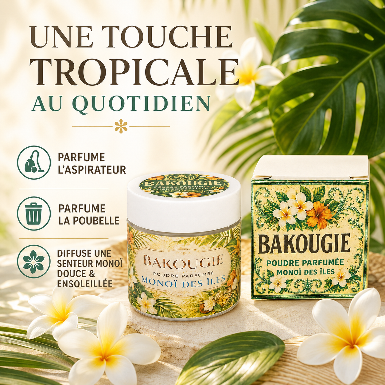 Poudre parfumée aspirateur et poubelle | Monoï des îles