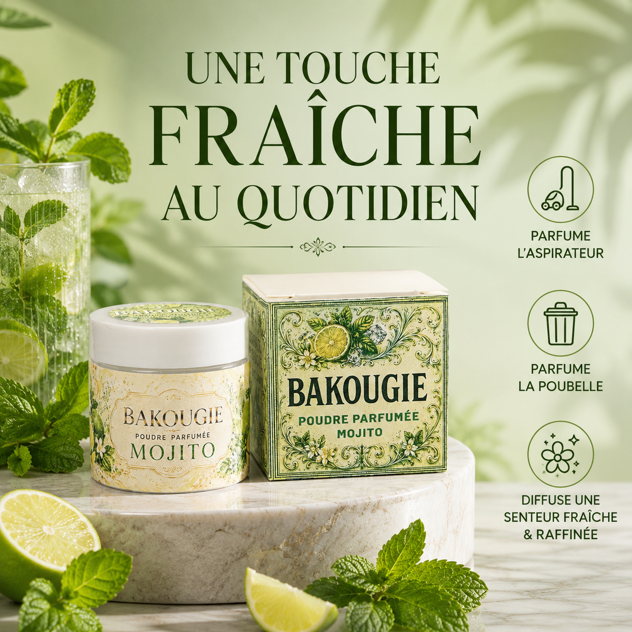 Poudre parfumée aspirateur et poubelle | Mojito