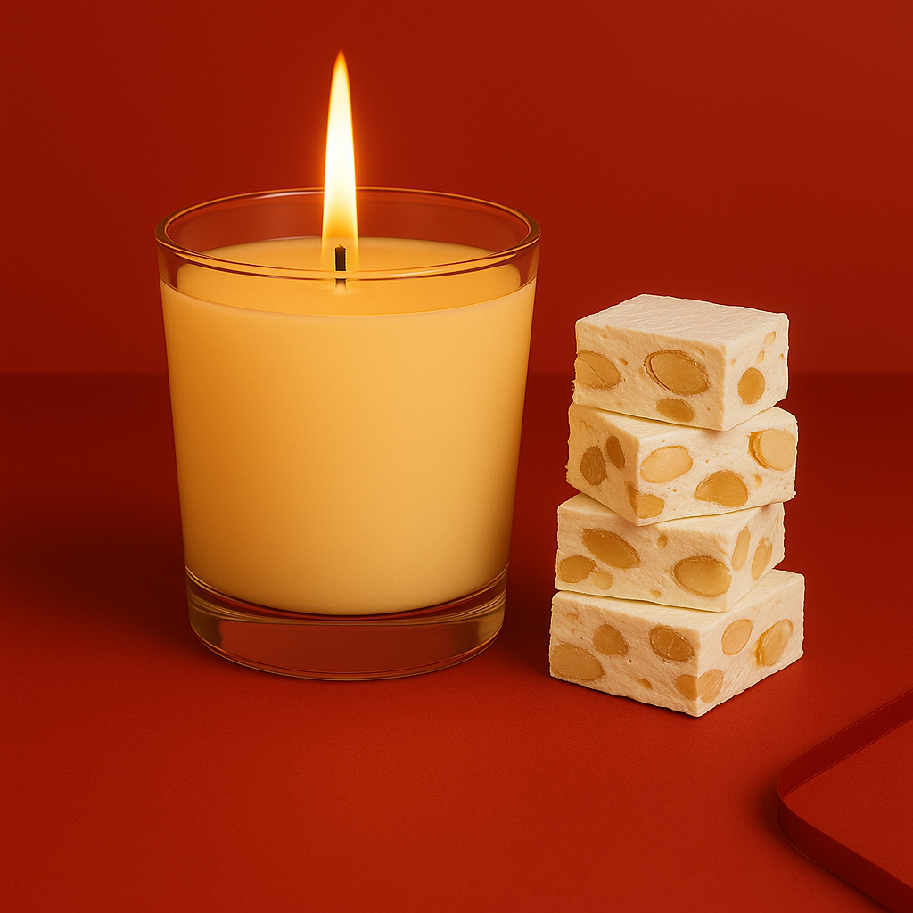 Bougie parfumée nougat blanc artisanale, cire végétale et parfum Français