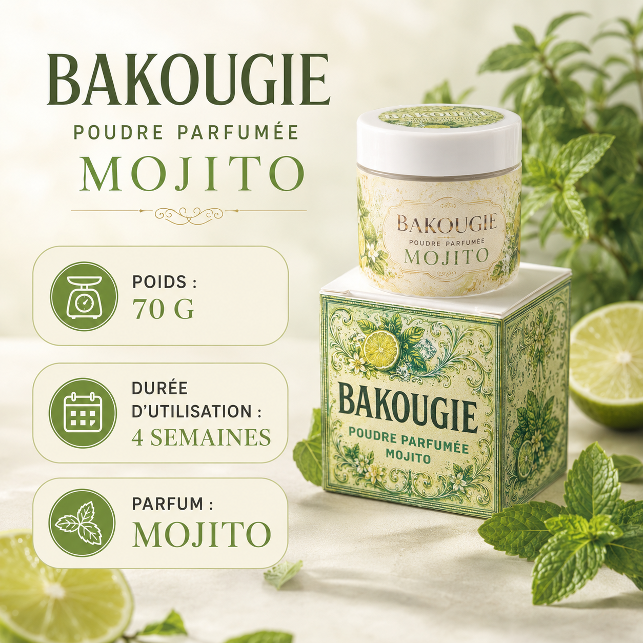 Poudre parfumée aspirateur et poubelle | Mojito