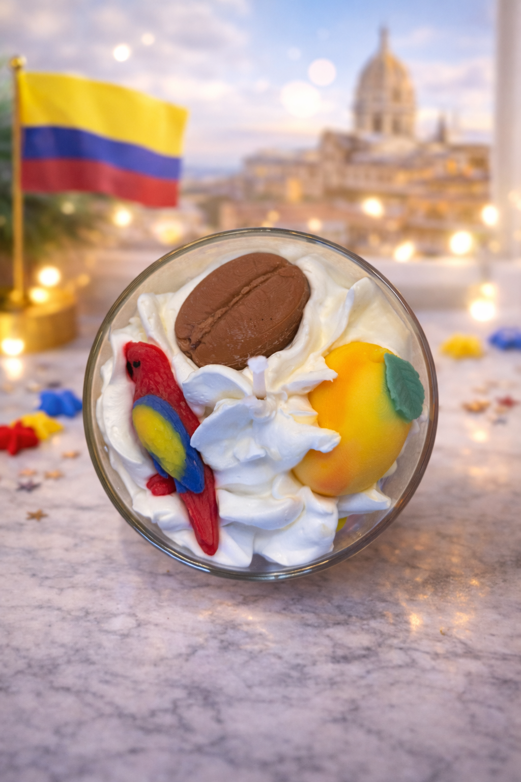 Bougie parfumée mangue papaye vue d'en haut