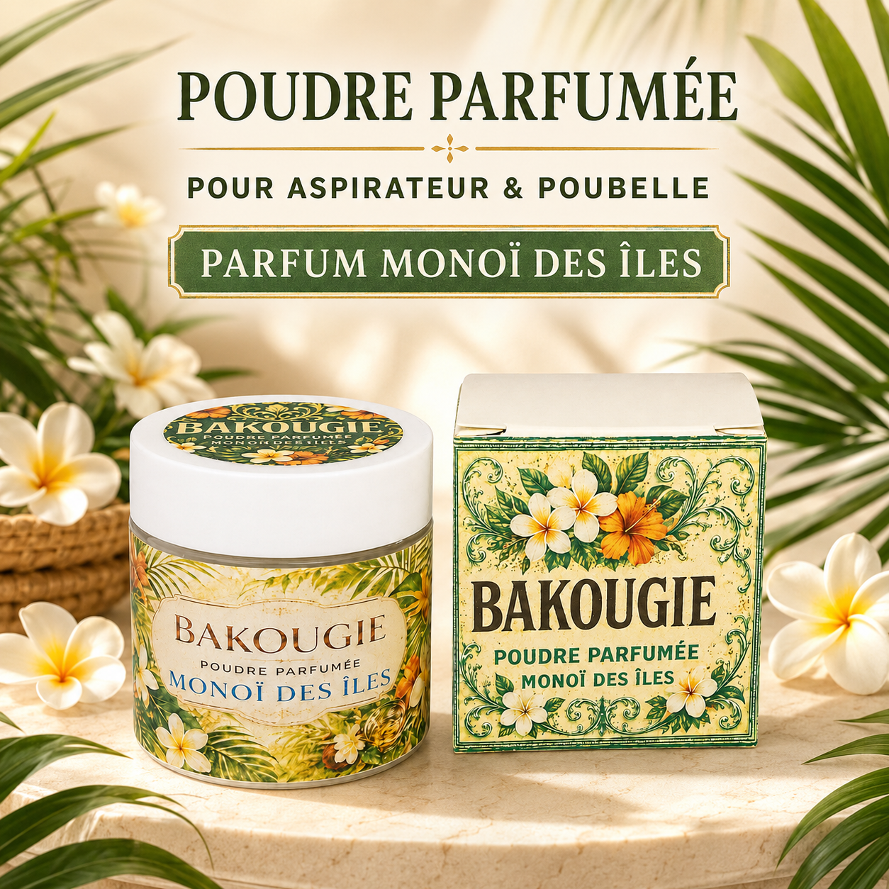 Poudre parfumée aspirateur et poubelle | Monoï des îles