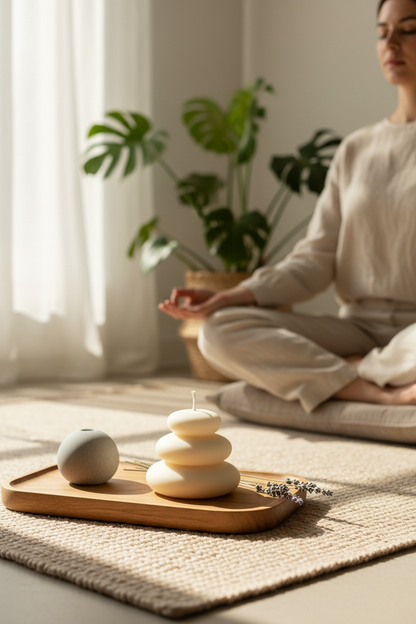 Bougie parfumée fleur de coton | Pile de galets