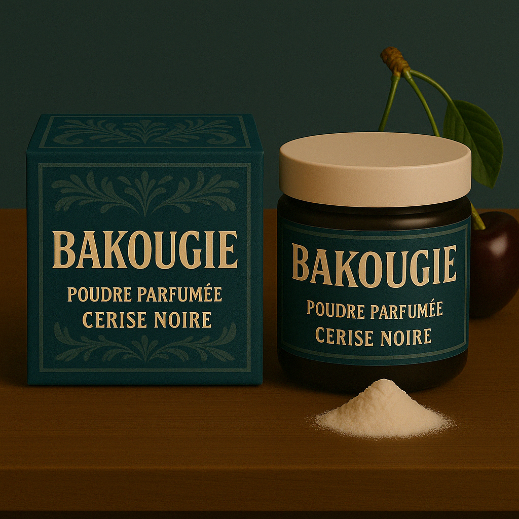 Poudre parfumée cerise noire pour les aspirateurs et poubelles, bicarbonate de soude et fragrance de Grasse.