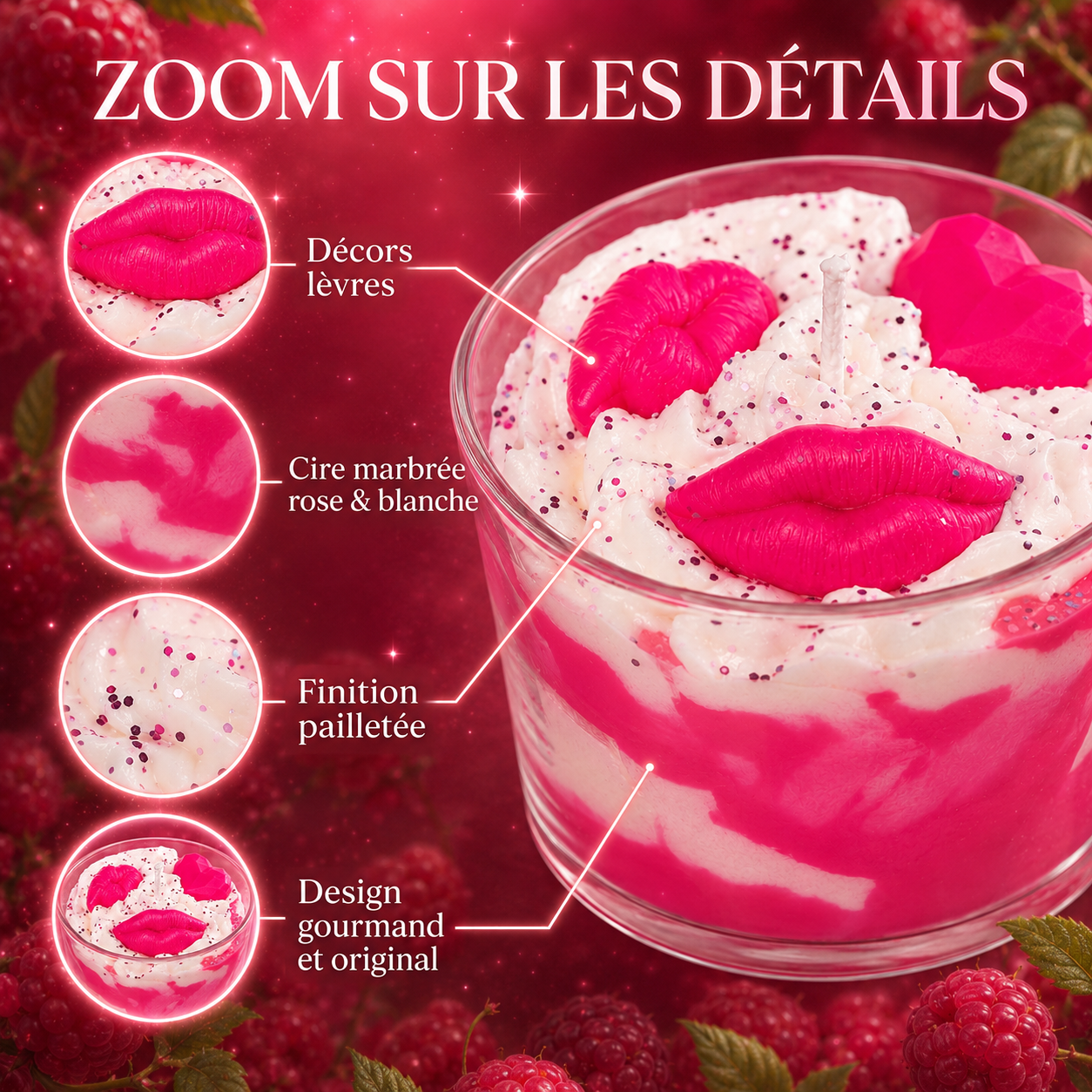 Bougie parfumée Framboise | Bisous sucrés