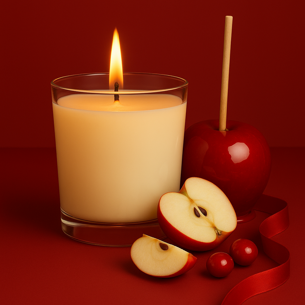 Bougie parfumée pomme d’amour artisanale, cire végétale et parfum Français