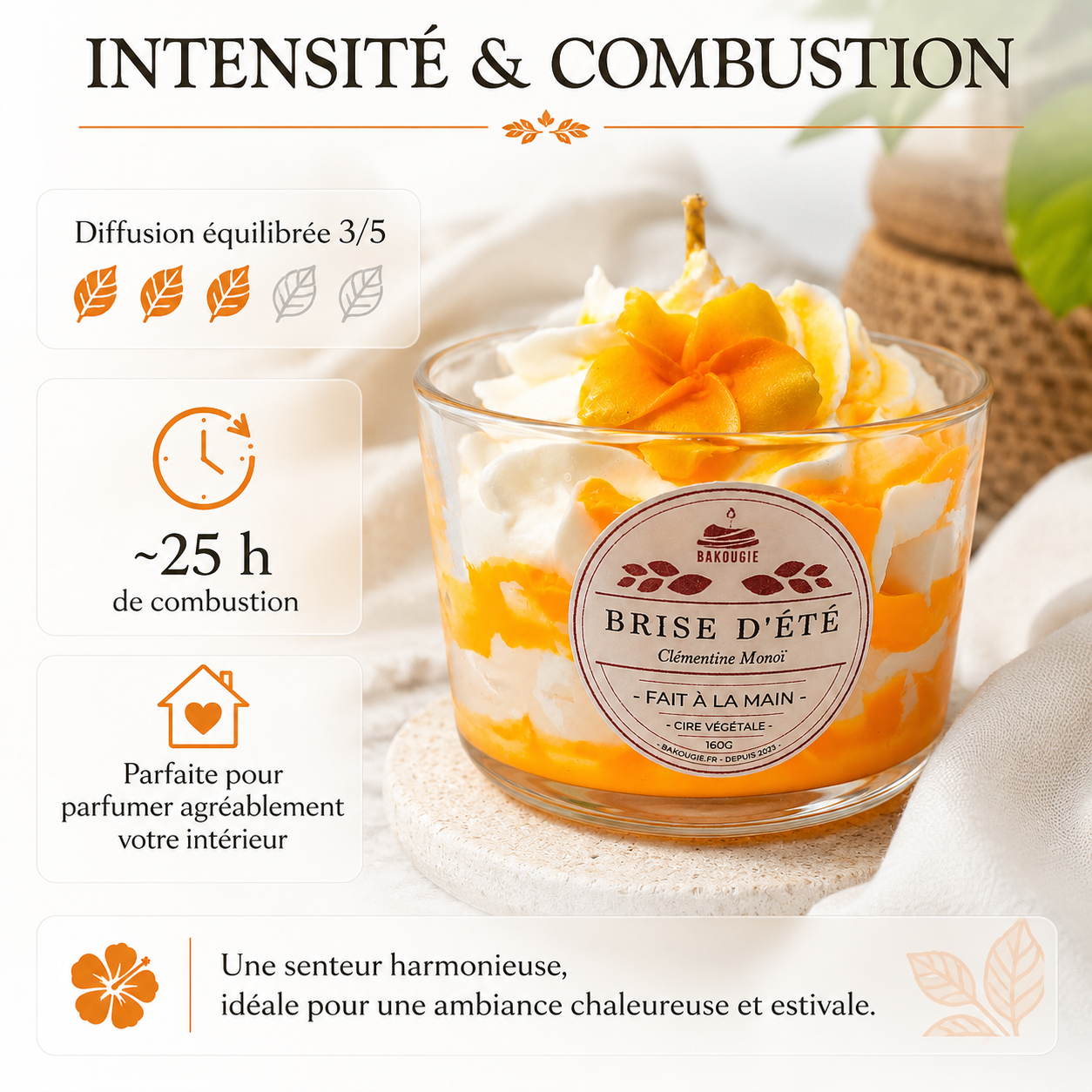 Bougie parfumée clémentine monoï | Brise d'été