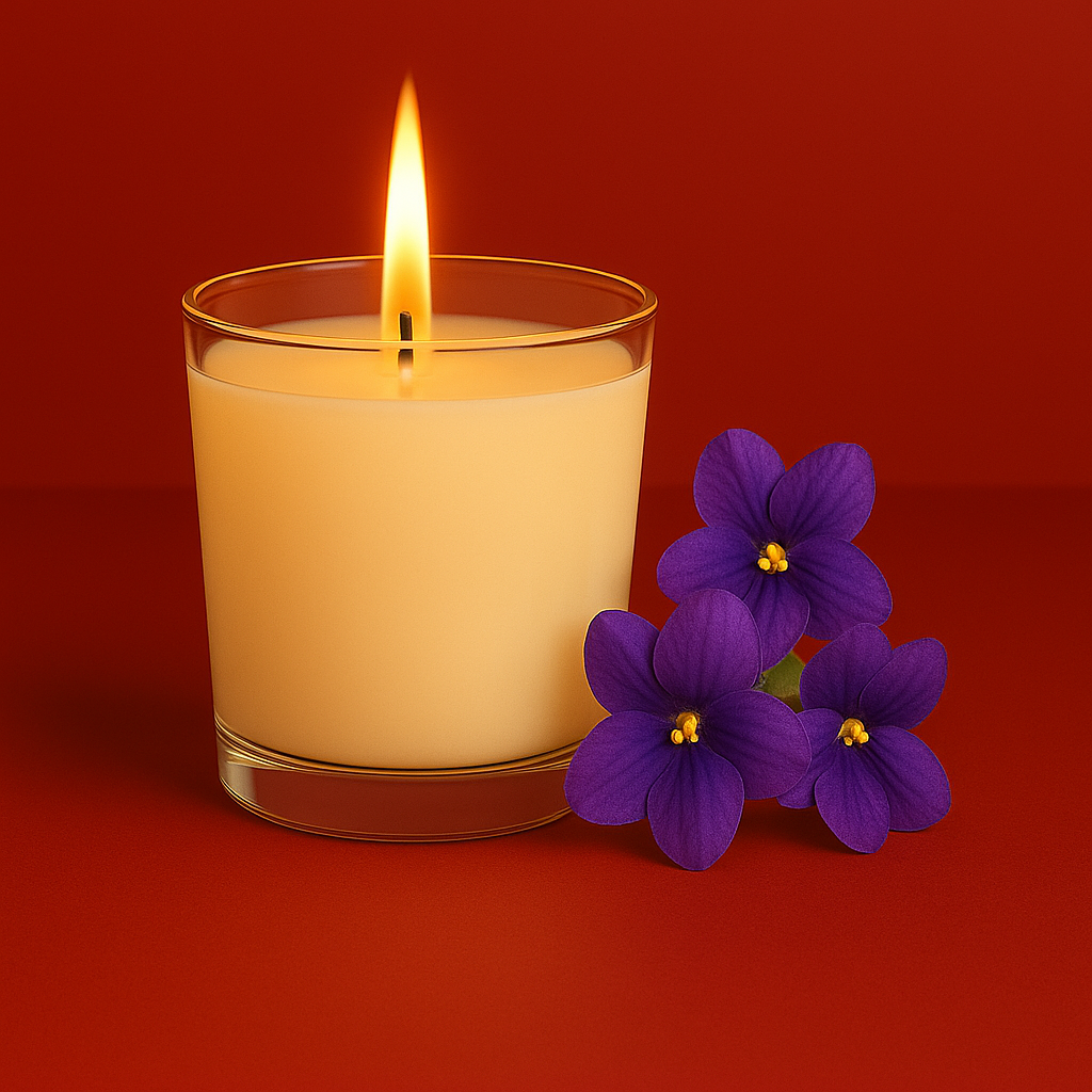 Bougie parfumée violette artisanale, cire végétale et parfum Français