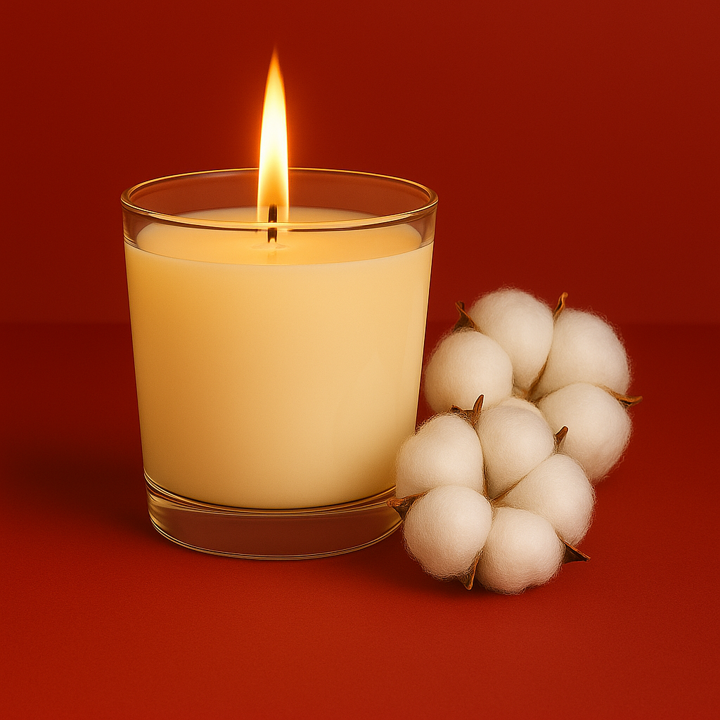 Bougie parfumée fleur de coton artisanale, cire végétale et parfum Français