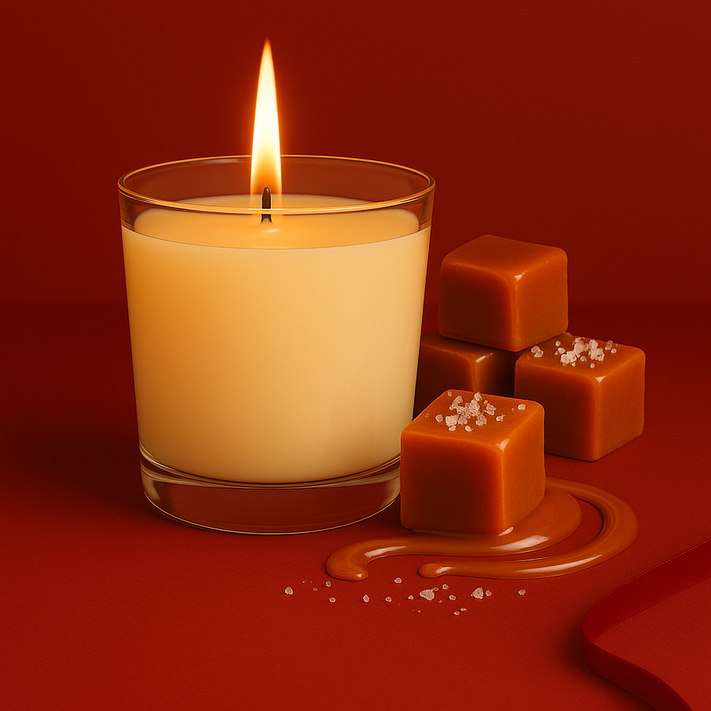 Bougie parfumée caramel au beurre salé artisanale, cire végétale et parfum Français