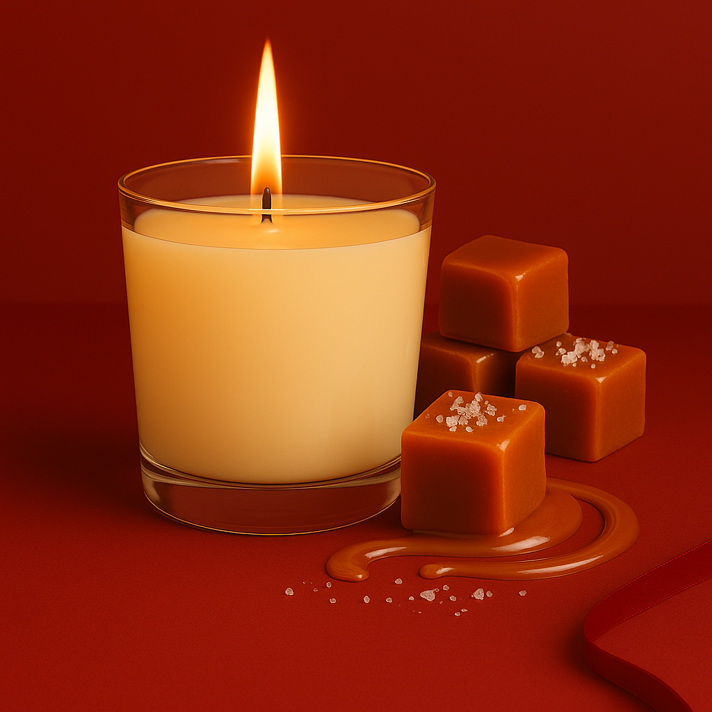 Bougie parfumée caramel au beurre salé artisanale, cire végétale et parfum Français