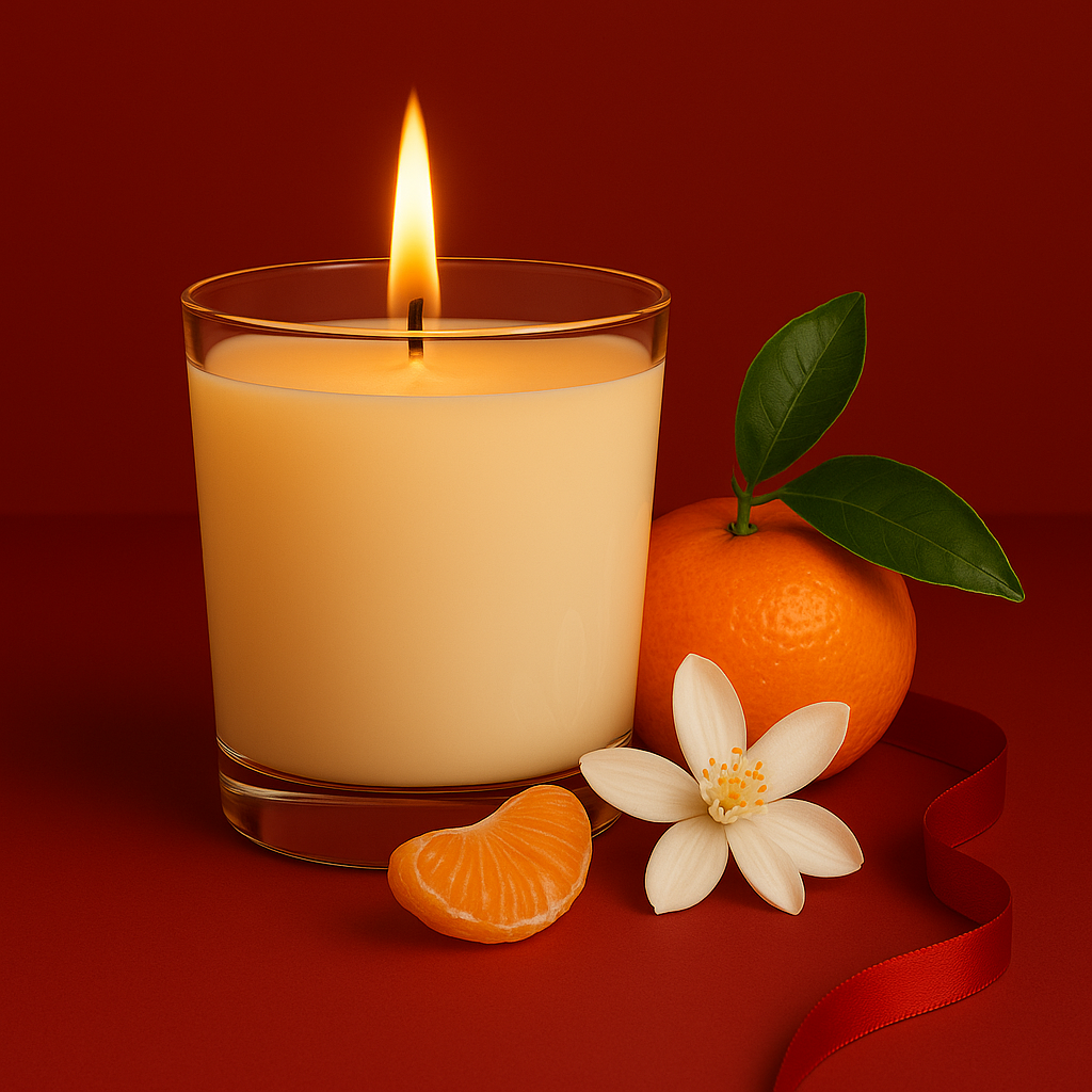 Bougie parfumée clementine monoï artisanale, cire végétale et parfum Français