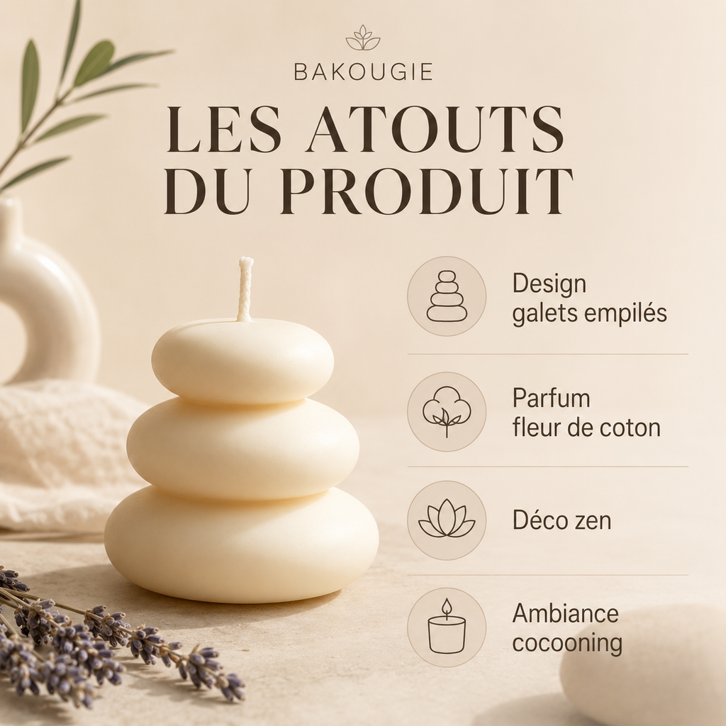 Bougie parfumée fleur de coton Pile de galets — vue complémentaire 4