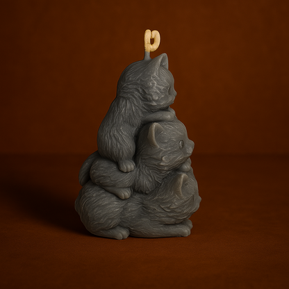 Bougie parfumée nougat blanc en forme de 3 chats l’un sur l’autre. Fabriquée à la main avec de la cire végétale et un parfum Français.