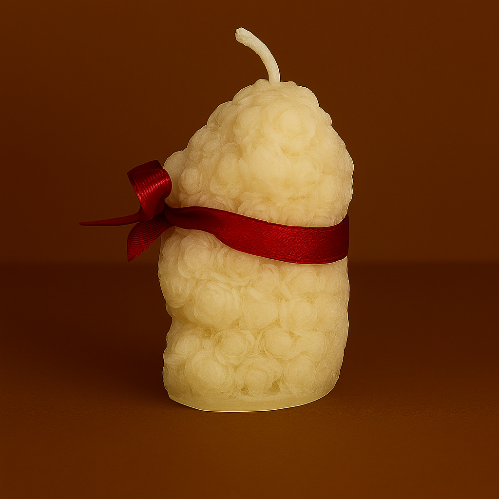Bougie parfumée vanille en forme d’ourson, fabriquée à la main avec de la cire végétale et un parfum Français. Bougie création Bakougie
